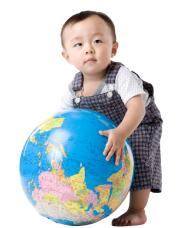 toddler holding a globe